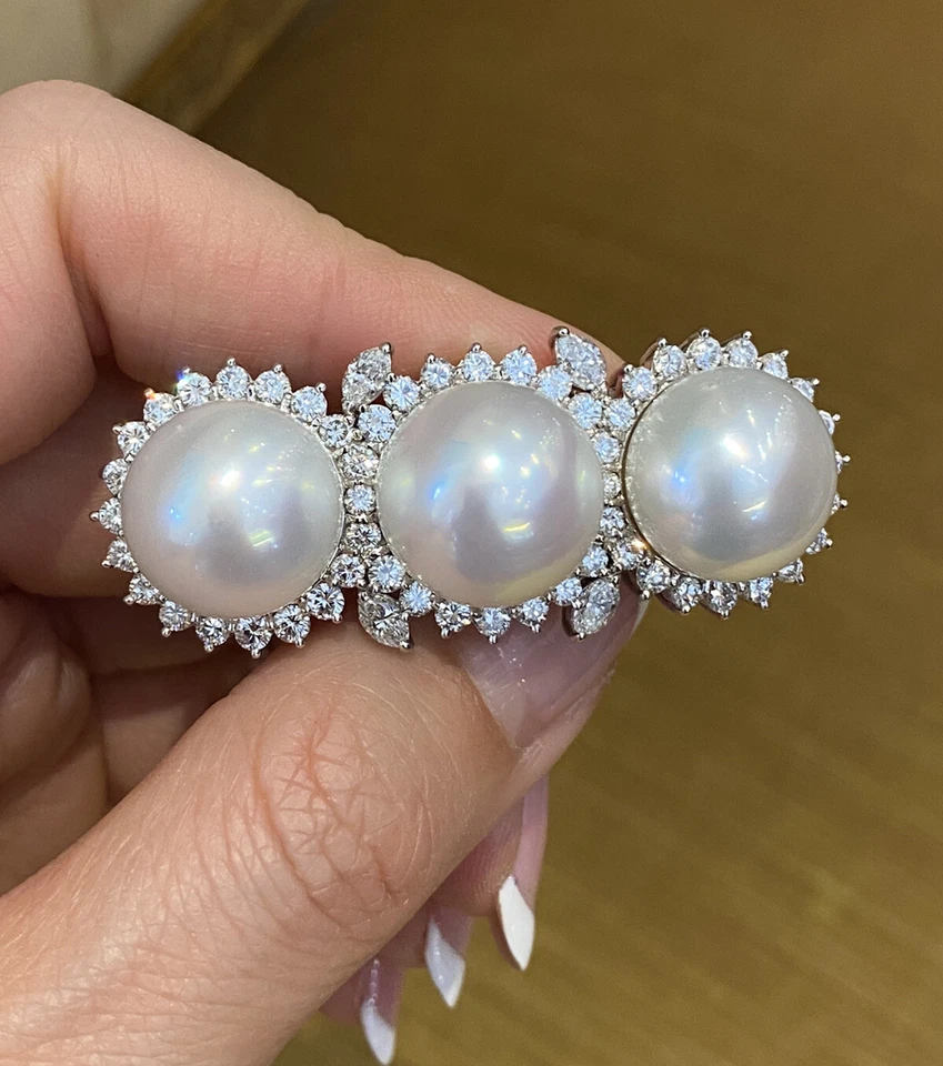 Broche broche barra de diamantes y perlas del Mar del Sur en platino - HM2254AN