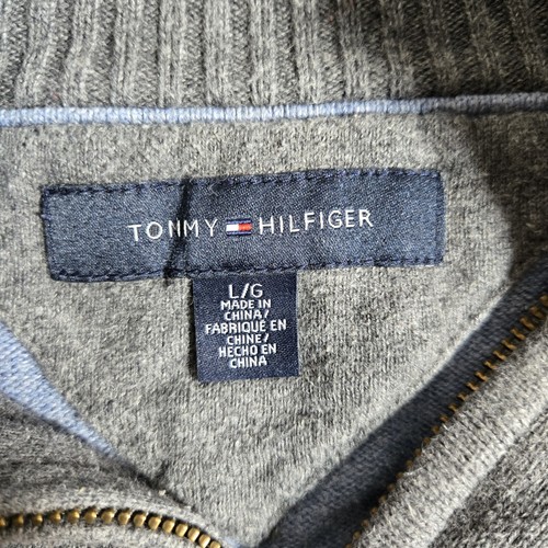 Tommy Hilfiger Sweater Men Large Gray/Blue Half Zip Mock Pullover Rugby Stripe - Picture 6 of 12