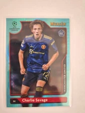 2022 Topps Merlin UEFA Europa Aqua Prizm Rookie Charlie Savage Manchester United