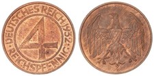 Weimar 4 Pfennig 1932 D pr&auml;gefrisch,Kupferpatina 105484