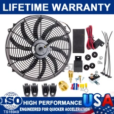 3500CFM 16'' Electric Radiator Cooling Fan 12V Thermostat Relay Switch Kit Black