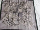 Talbots Print Paisley Abstract Vintage Silk  Scarf  Grey Black Silver