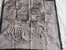 Talbots Print Paisley Abstract Vintage Silk Scarf Grey Black Silver