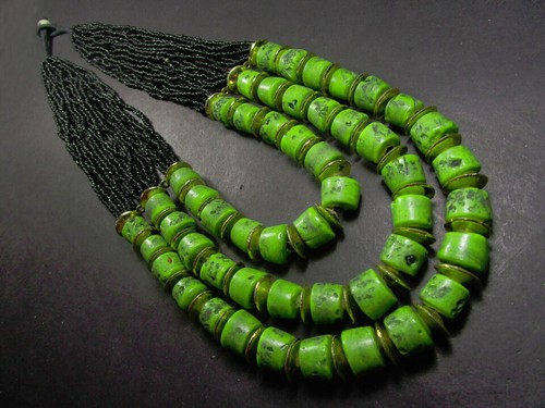 N7614 Bold Glass Multi Strand Bone TIBET Ethnic Long Naga Gypsy NECKLACE Jewelry - Picture 4 of 11