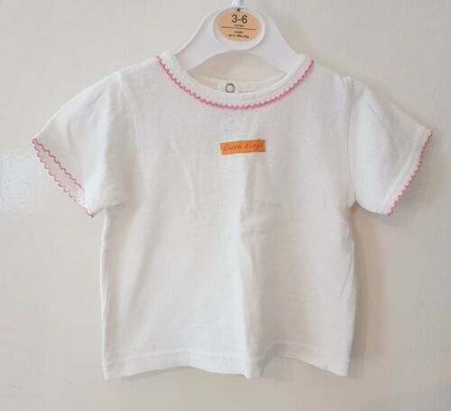 Sucre d' orge Baby Girls 0-3 Months White Scalloped Short Sleeve T-shirt Top - Afbeelding 1 van 1