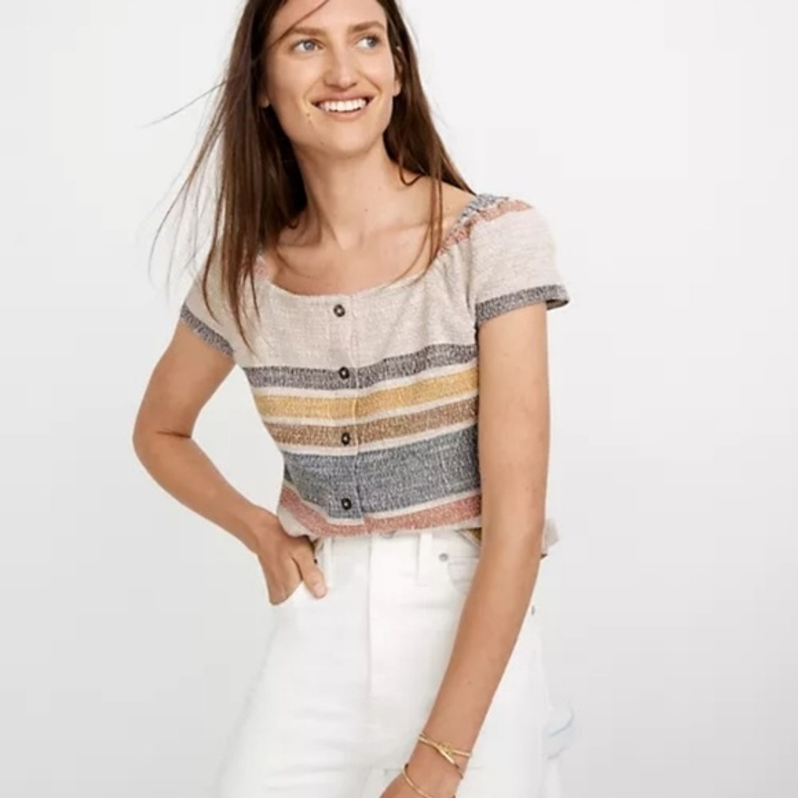 Texture & Thread Button-Front Top in Stripe size M - image 1