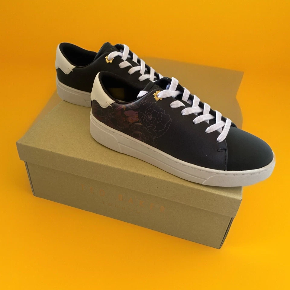 Ladies Girls Sneaker Summer Kimmah Ted Baker Black Floral Sz 3 Leather RRP £110 - Image 3 of 4