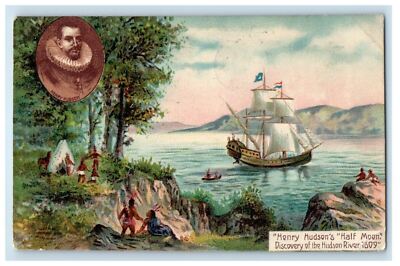 1909 Henry Hudson Half Moon Discovery Hudson River NY, Jersey City NJ Postcard