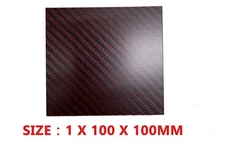 Red Black Matte Carbon Fiber Hard Sheet Panel Plate 1mm x 100mm x 100mm