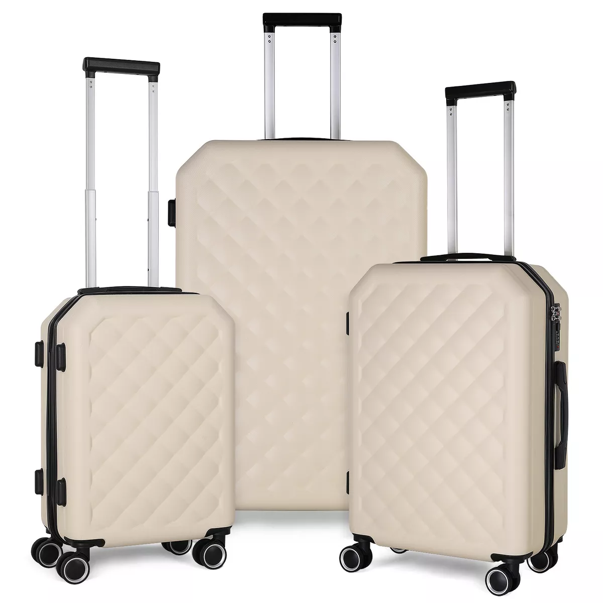3 Piece Luggage Set Suitcase w/ Spinner Wheel,Hard Shell w/Lock (20/24/28)- Beige | eBay