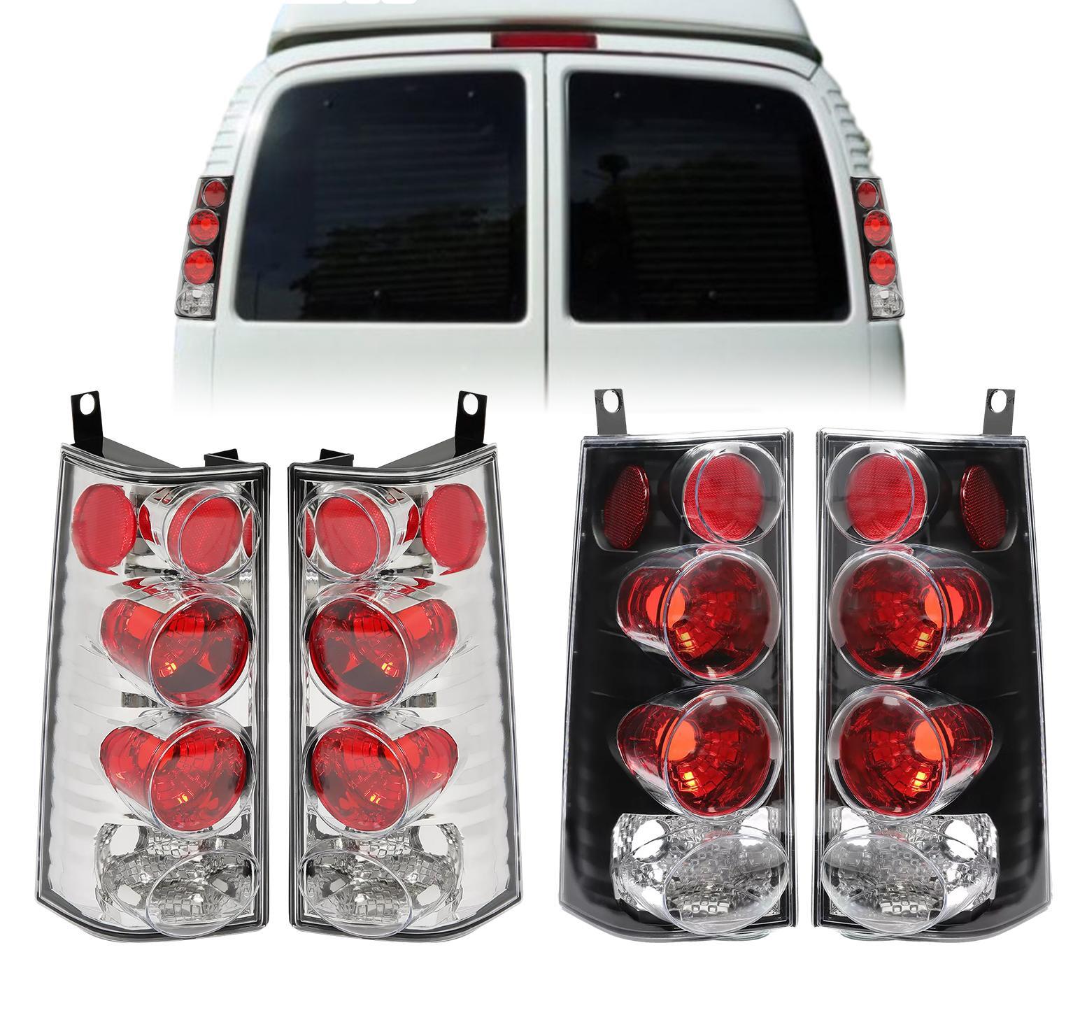 Chrome/Black Tail Lights For GMC Savana Chevy Express 1500/2500/3500 1996-2002