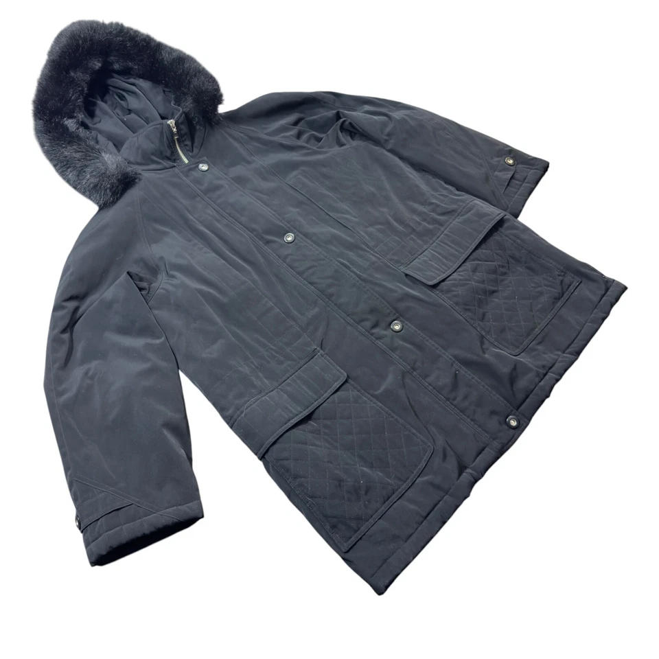 Chaqueta cortavientos Weather Tamer para mujer 1X capucha de piel sintética forrada negra cremallera completa Foto 2 de 4