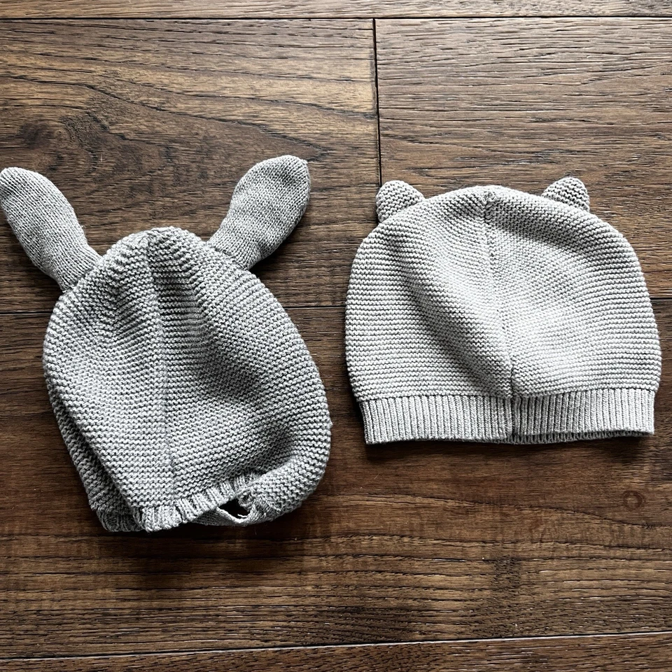 Baby Gender Neutral Fall Winter Knitted Hat With Ears Bundle Of 2 Bunny Bear 18m - Image 2 of 4