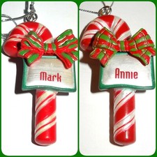 Ganz Candy Cane Christmas Ornament Bow Personalized Red Silver Choose Name JB