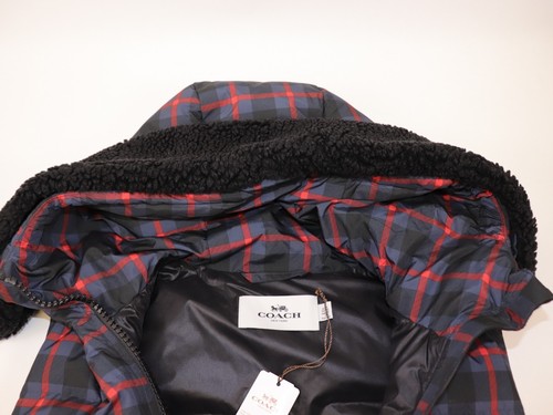 COACH Size M Women's Vest Jacket Navy Crimson Plaid Quilted Down RILEY NEW $450 - Picture 5 of 10