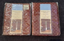 2 New Linens-n-Things Scalloped Valance 57x17L Diamond Check Chenille Burgundy