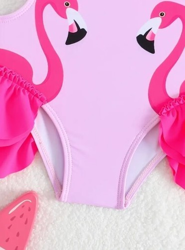 NEW Girls Flamingo Ruffle One Piece Swimsuit Bathing Suit - Picture 3 of 6
