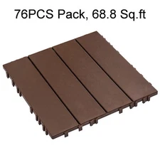 76PCS Imitated Wood 69sq.ft Interlocking Deck Tiles All Weather Square Flooring
