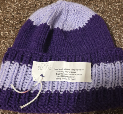 Handmade Women's Striped Knit Beanie Hat Purple Lavender One Size Acrylic
