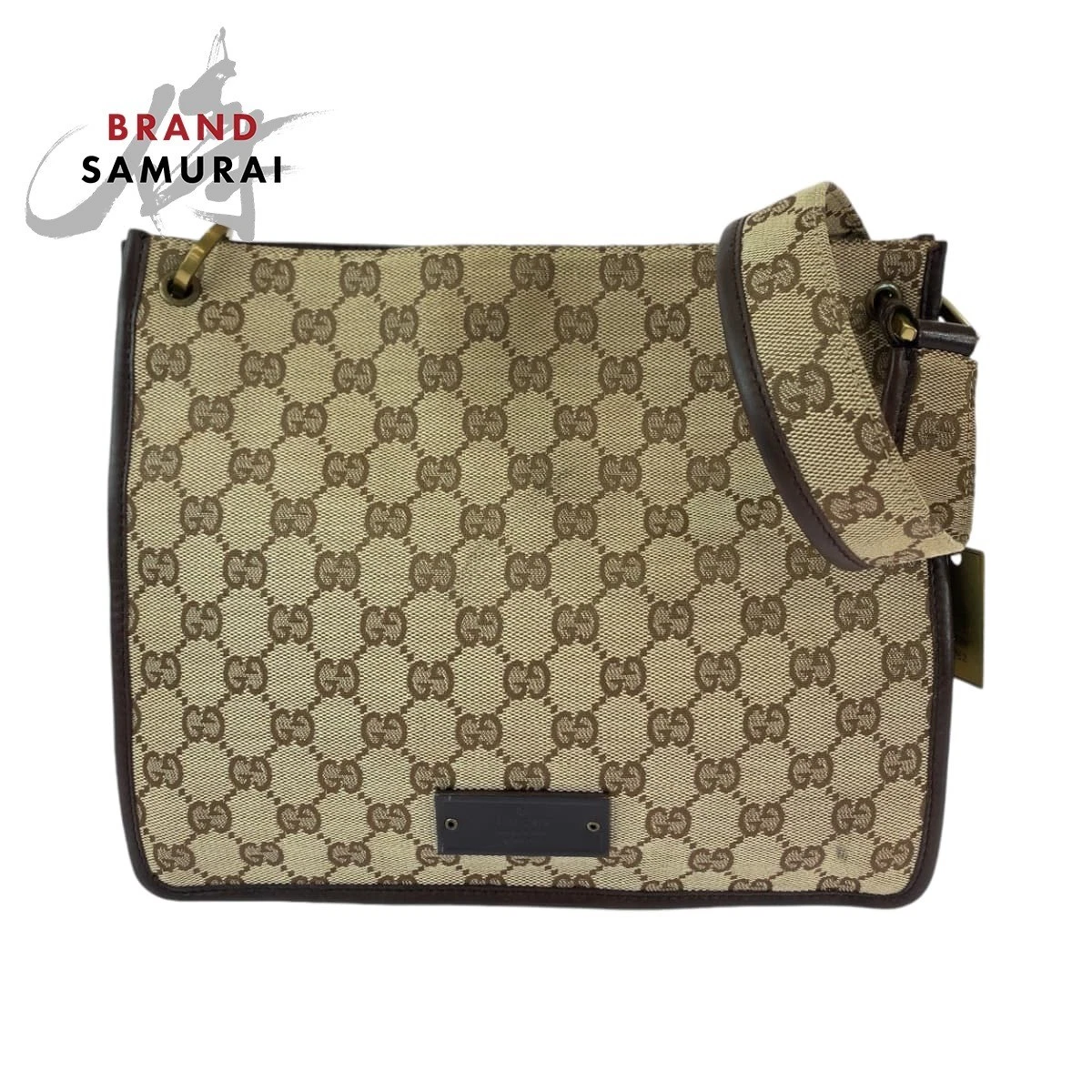 GUCCI plaque breloque beige marron or quincaillerie GG toile 91762 sac bandoulière pochette