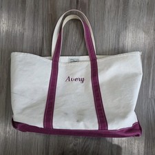 Classic LL Bean Boat and Tote Bag Cream Canvas Purple Strap Embroidered Avery