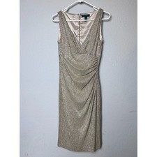 Lauren Ralph Lauren Dress Women's Size 6 Gold Holiday Party Glamour Elegant