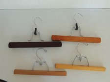 Vintage hangers 4 pc each 11" "Wooden w/ Metal Clamp Slack, Pants,