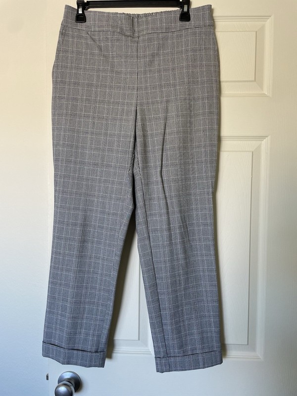 Rachel Zoe Women’s Plaid Dress Pants Gray/Black/White Straight Leg Flat Front