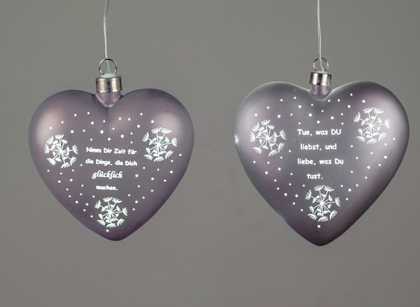 2Er Set Led HäNgedeko Herzen Mit Spruch Lila D. 15Cm Mit Timer Glas Formano-image