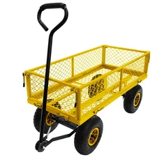 3 Cu. Ft. Yellow Outdoor Garden Heavy Duty Metal Utility Cart Garden Cart with R