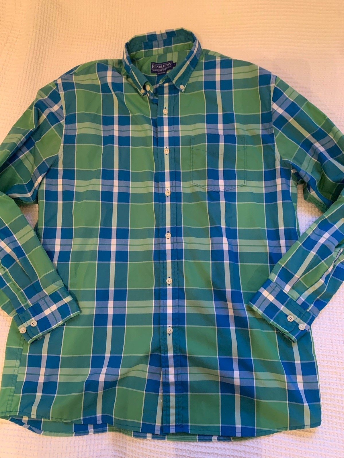 Pendleton Mens Button Down Shirt Large Plaid Gree… - image 2