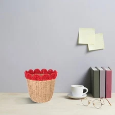  Scalloped Edge Basket Bin Handwoven Farmhouse Trash Can Desk Storage
