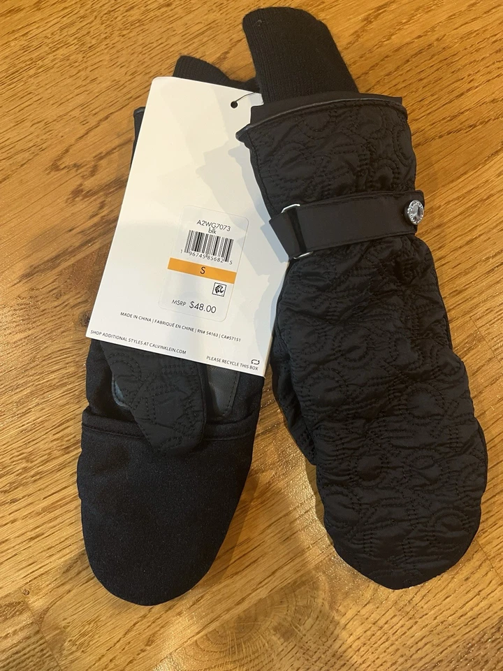 Guantes para mujer Calvin Klein CK negros acolchados con logotipo talla pequeña nuevos con etiquetas  Foto 2 de 4