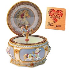 Classical Carousel Horse Music Box LED lights Twinkling Resin Carved Collecti...