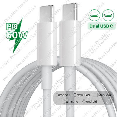 60W PD Fast Charger USB-C to USB-C Cable Lot For iPhone 15 16 17 Pro Max Samsung