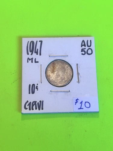 1947ML Canadian 10c Dime .8 Silver George VI  AG  HIGHER GRADE.  TRENDING AT $13