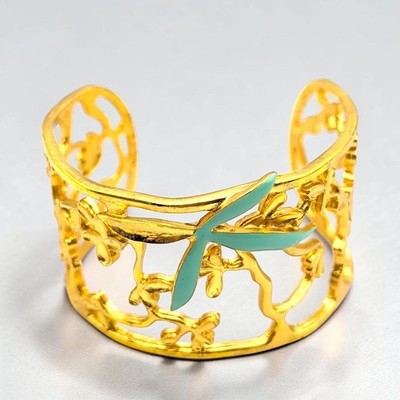 Karine Sultan 24k Gold Plated Pewter Green Flower Olive Leaf Bracelet Damaged