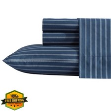 Nautica Twin XL Sheets, Cotton Percale Bedding Set, Blue Stripe
