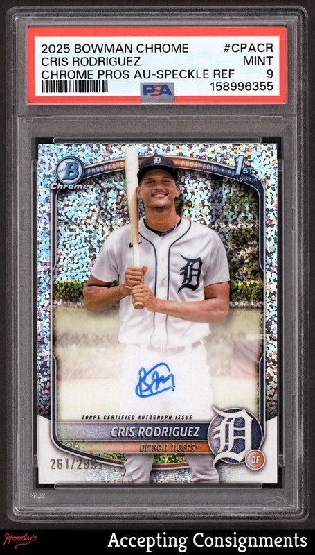 2025 Bowman Chrome Speckle Refractor Cris Rodriguez /299 ROOKIE 1st AUTO PSA 9