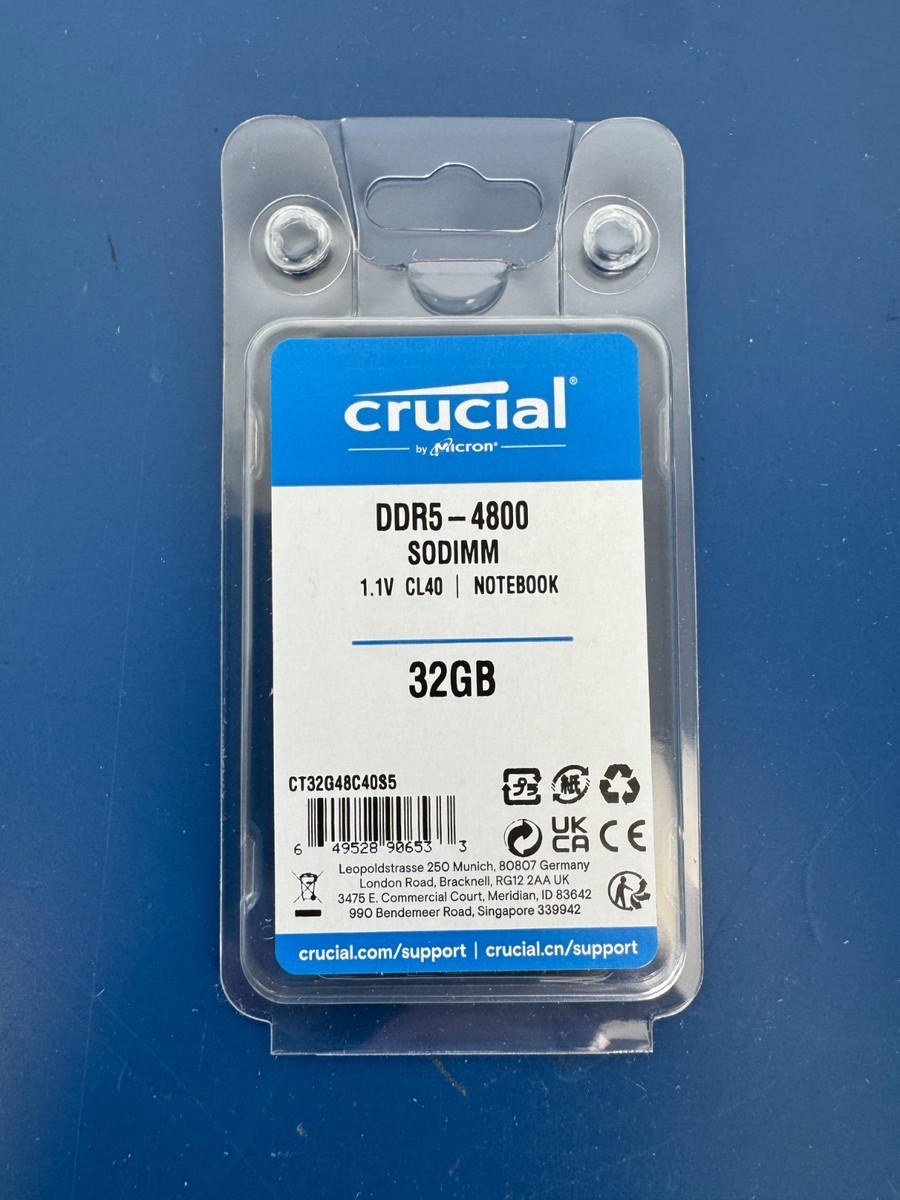 Crucial CT32G48C40S5 DDR5 32GB 4800MHz Laptop RAM Stick for