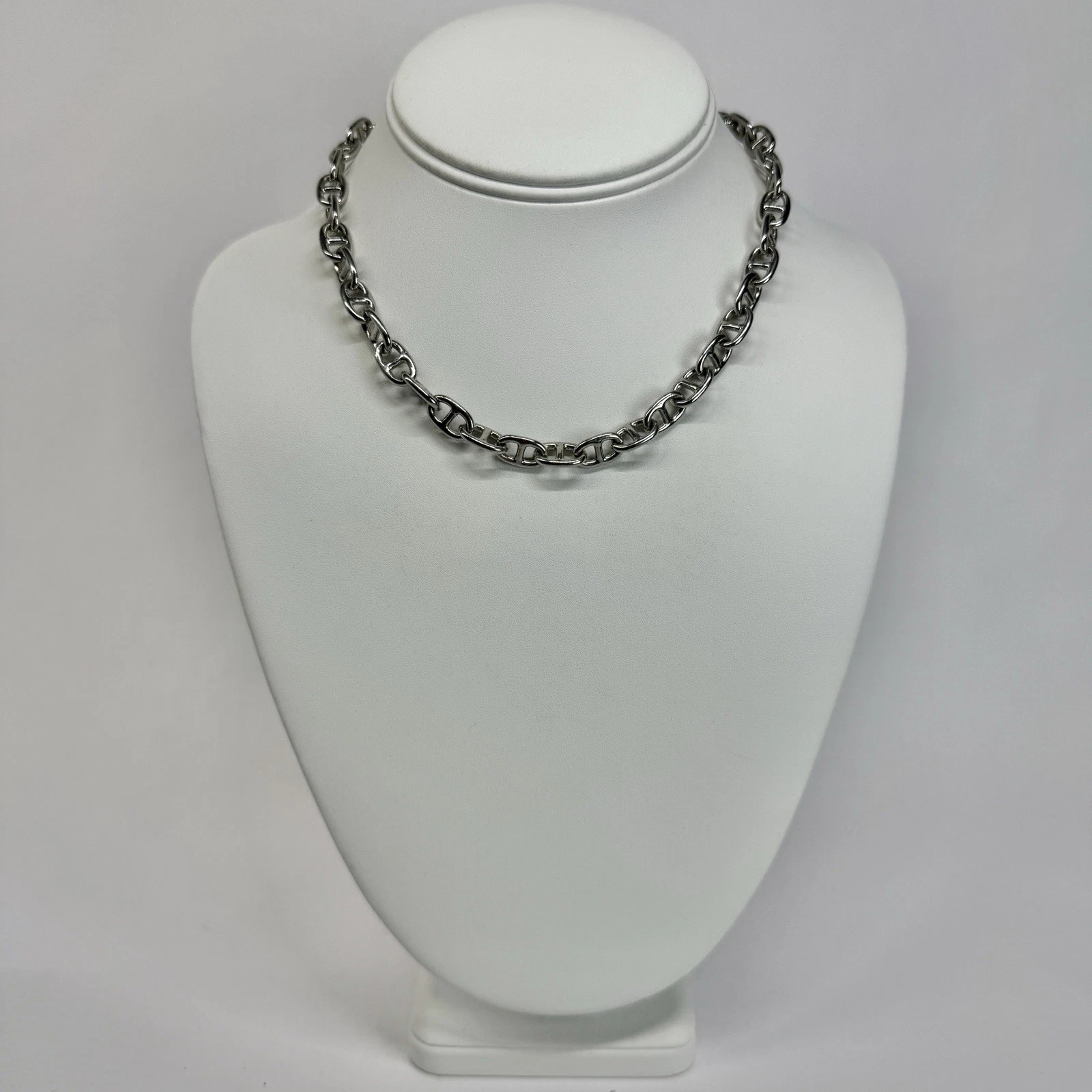 Elegant Mariner Link Chain Choker Silver Tone Vintage Necklace Jewelry N595