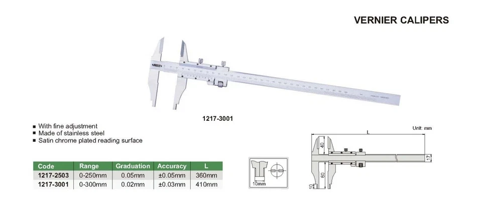 Insize 1217-3001 Vernier Caliper with Fine Adjustment Range 0-300mm/0-12" - Image 2 of 4