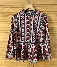 TOAST Chevron Blouse Peplum Cotton Multicoloured UK 8