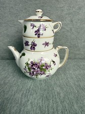 Hammersley Victorian Violets Mini Teapot Stacking Set Creamer Sugar Vintage