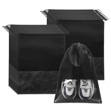 18pcs Travel Shoe Bags Non-Woven Drawstring Organizers Bags, Black