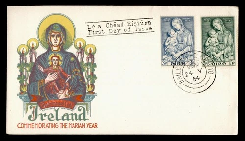 DR WHO 1954 IRELAND FDC MARIAN YEAR STAEHLE CACHET COMBO M76516