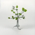 Handmade Green Glass Standing Tree Ring Holder With Birds 8"