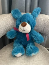 New Turquoise Plush Puppy Stuffie Stuffed Dog Pink Ribbon 14” Brown Nose Toy