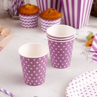 Pappbecher Polka Dots Lila 8 StüCk - Einwegbecher Hochzeit Partybecher 250Ml