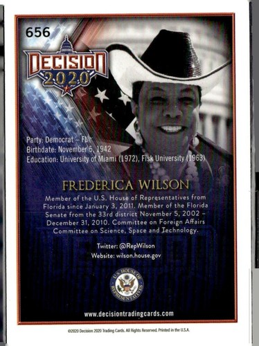 Decision 2020 Capitol Silver Foil Frederica Wilson Serial #17/25 Card #656 - Picture 2 of 2